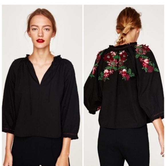 ZARA Top Embroidered Back Blouse - Picture 1 of 16
